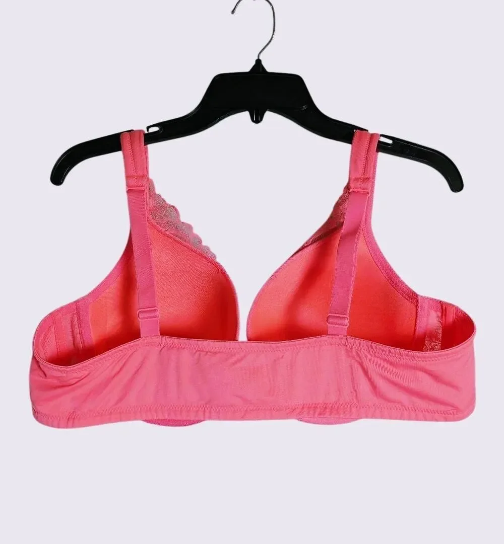 Cacique Hot Pink melon salmon lace boost plunge push up front close bra 44B
